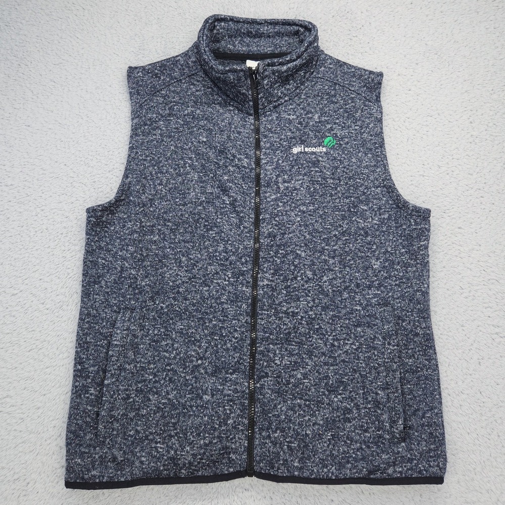 Girl Scouts Vest Youth Girls 10-12 Blue Fleece Full Zip Pockets Mock Neck Logo